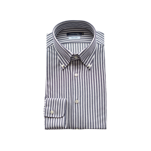 【日本製】ワイシャツ メンズ 長袖 ビジネス カジュアル イージーケア ノーアイロン ストライプ ボタンダウン ネイビー(SNKN24-080-na)